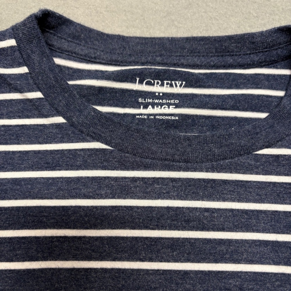 J Crew Mens Slim Washed T Shirt Navy White Stripe Pocket Tee Large - Picture 2 of 8